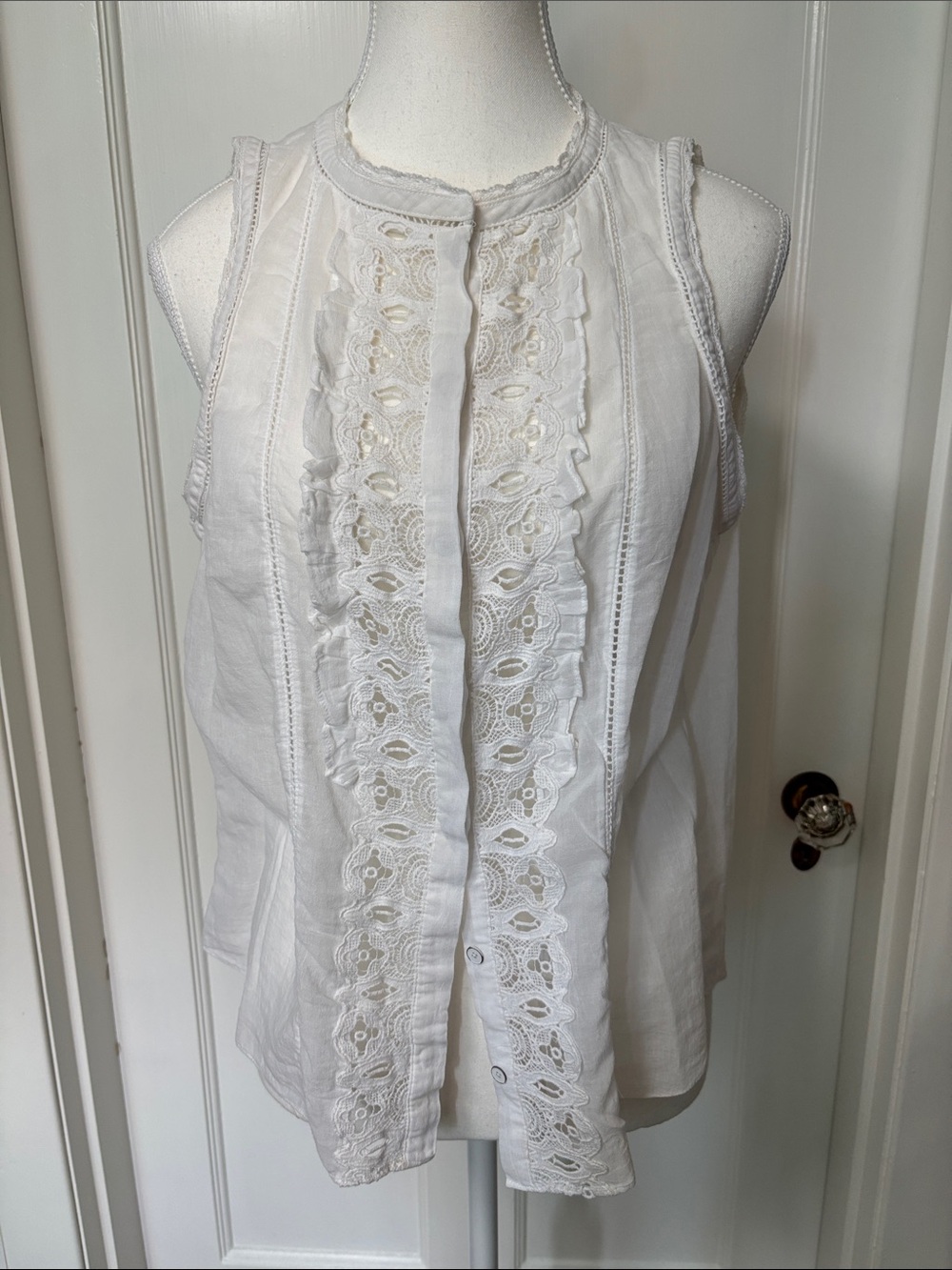 Rebecca Taylor White Lace-Front Sleeveless Blouse